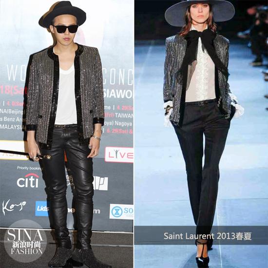 權(quán)志龍身穿Saint Laurent 2013春夏系列女裝