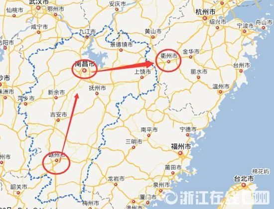 贛州到南昌高速公路400公里左右，南昌到浙江江山高速公路400多公里