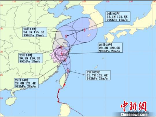 “鳳凰”臺風(fēng)未來72小時路徑概率預(yù)報圖　浙江省氣象臺提供　攝