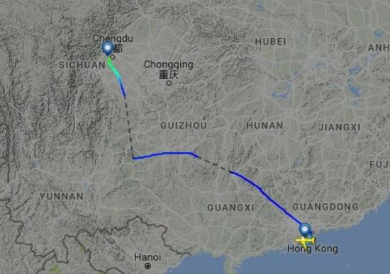  圖片來自航空網(wǎng)站flightradar24，圖顯示飛機安全降落成都